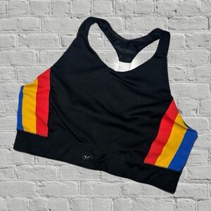 Adidas Black Striped Pride Pull-on Halter Logo Sports Bra in Women’s Size Large